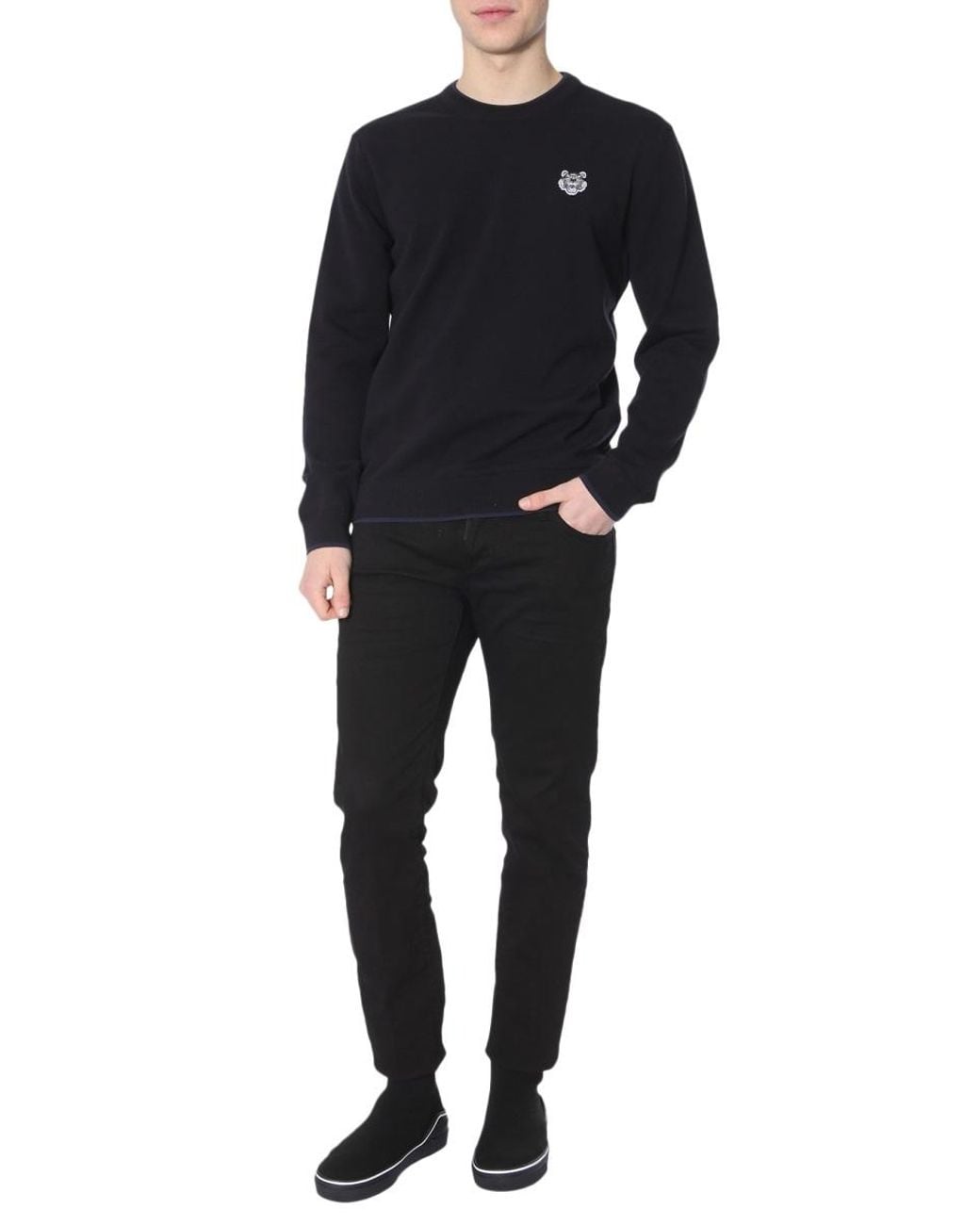 KENZO Blue Tiger Head Embroidered Cotton-Blend Knit Sweater for men