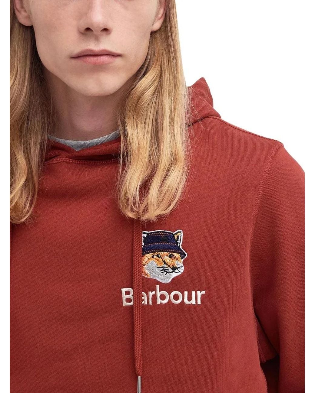 Maison Kitsuné Red Barbour X Maison Kitsuné Fox Head Hoodie for men