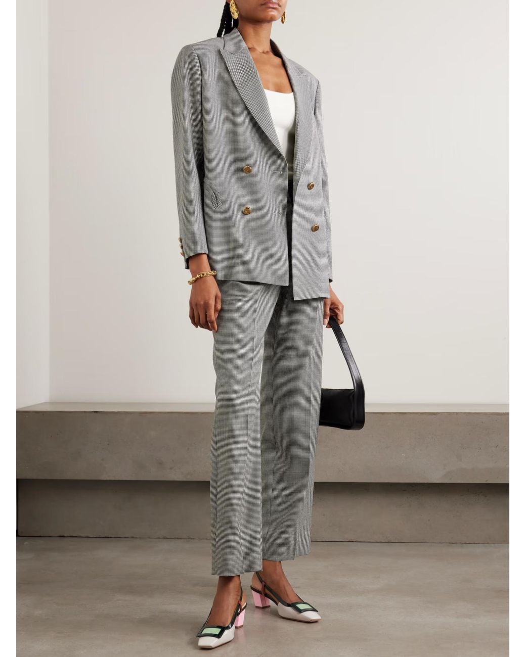 Blazé Milano Gray Regal Nightbreak Double-Breasted Houndstooth Suit Jacket