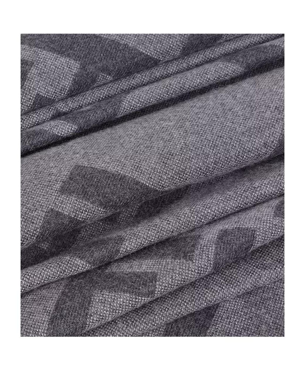 Fendi Gray Ff Jacquard Fringed-Edge Scarf for men