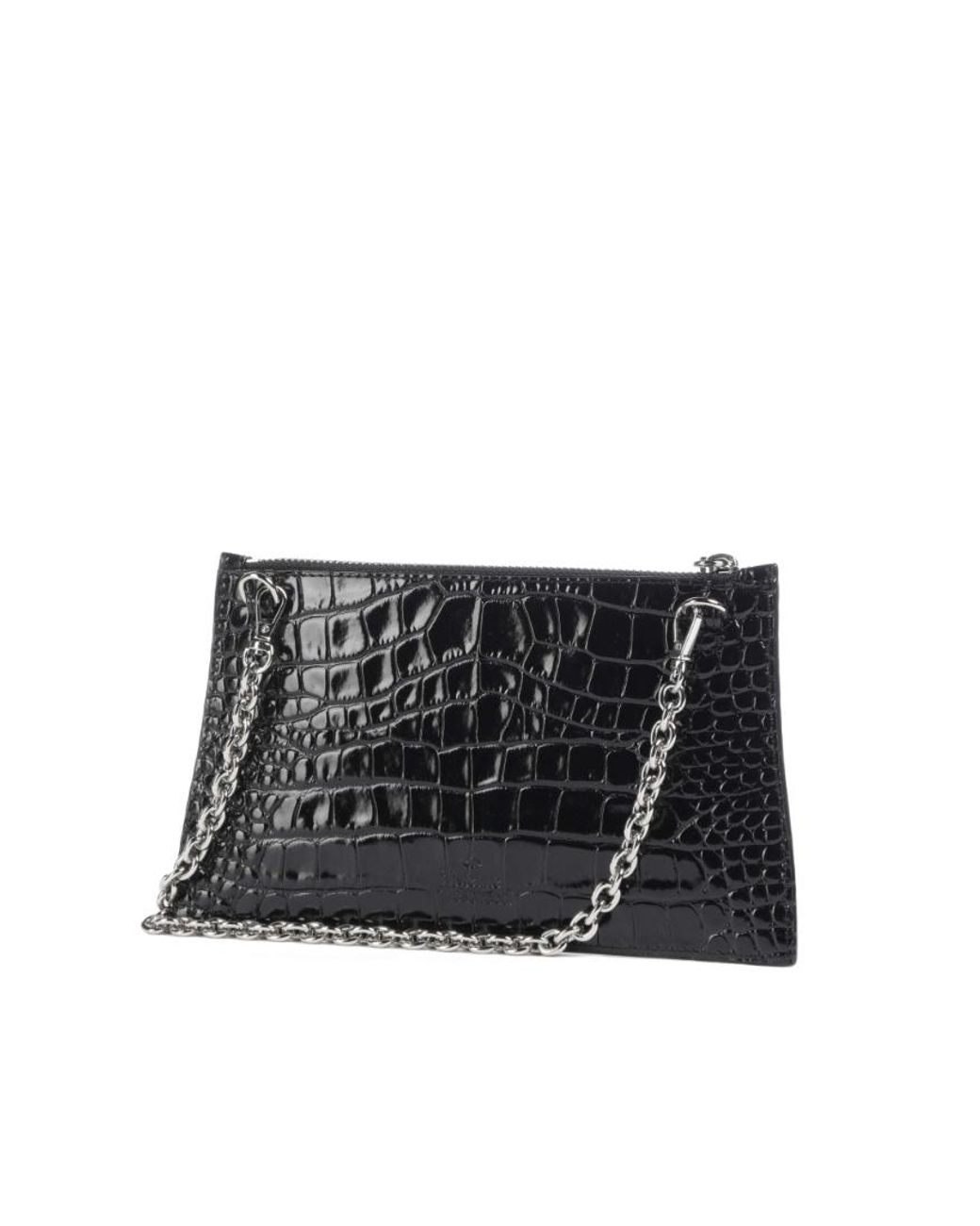 Vivienne Westwood Black Chain Embossed Logo Clutch Bag