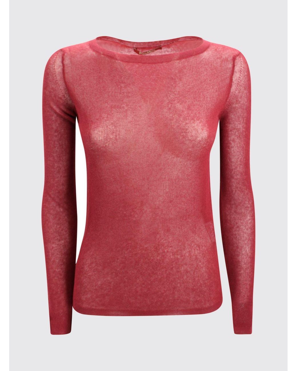 Max Mara Red Studio Sheer Boat-Neck Knitted Top