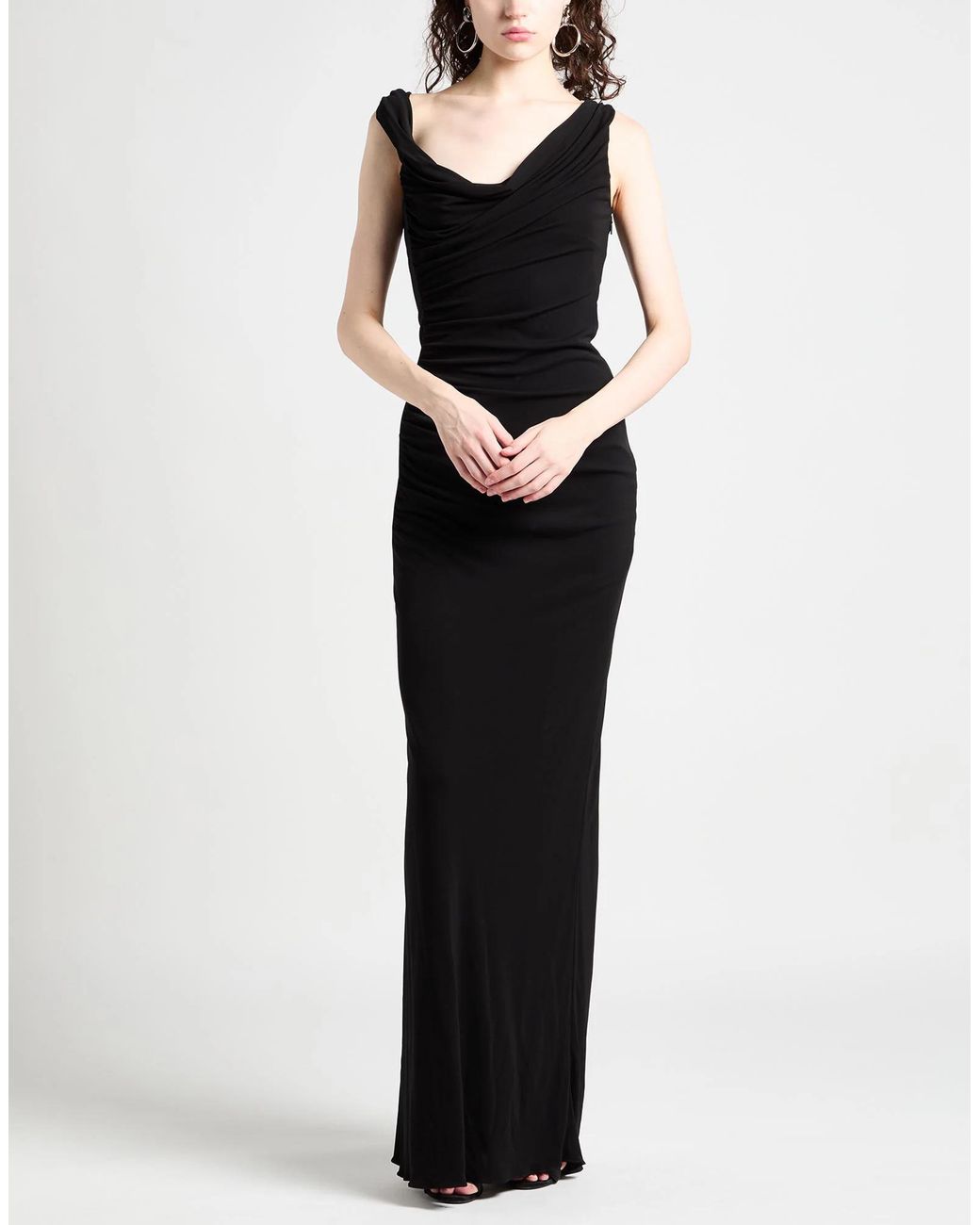 Saint Laurent Black Plain Sleeveless Off-Shoulder Dress