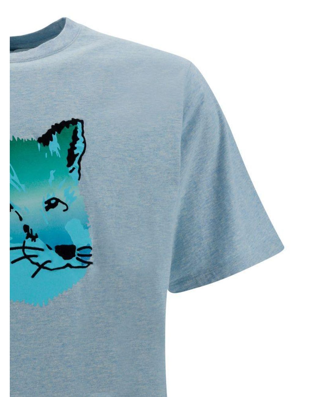 Maison Kitsuné Blue Maison Kitsuné Graphic Printed Crewneck T-Shirt for men
