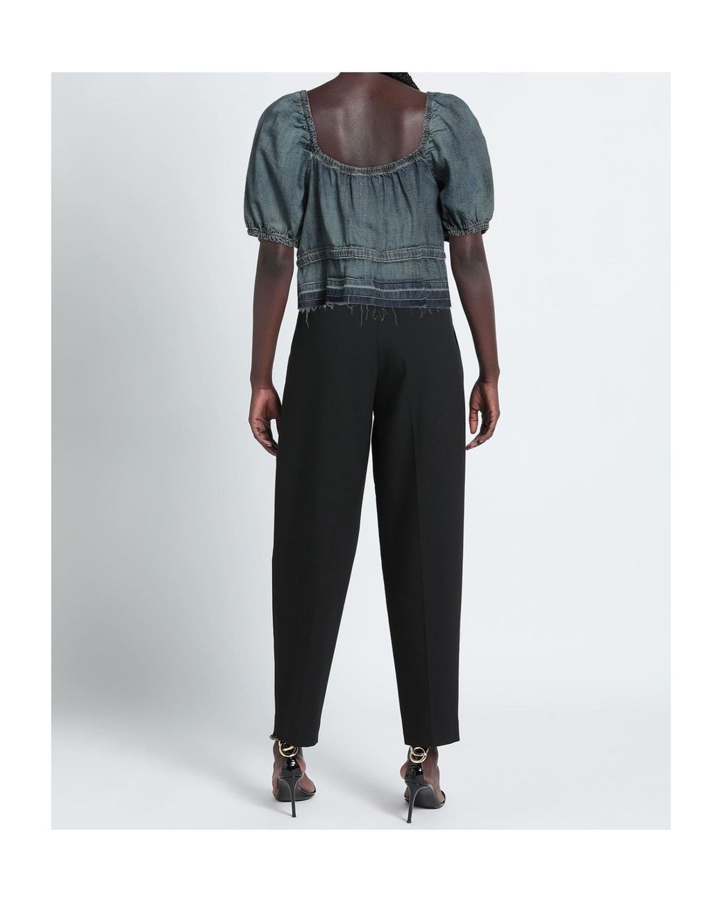 Ganni Gray Denim Short Sleeve Top