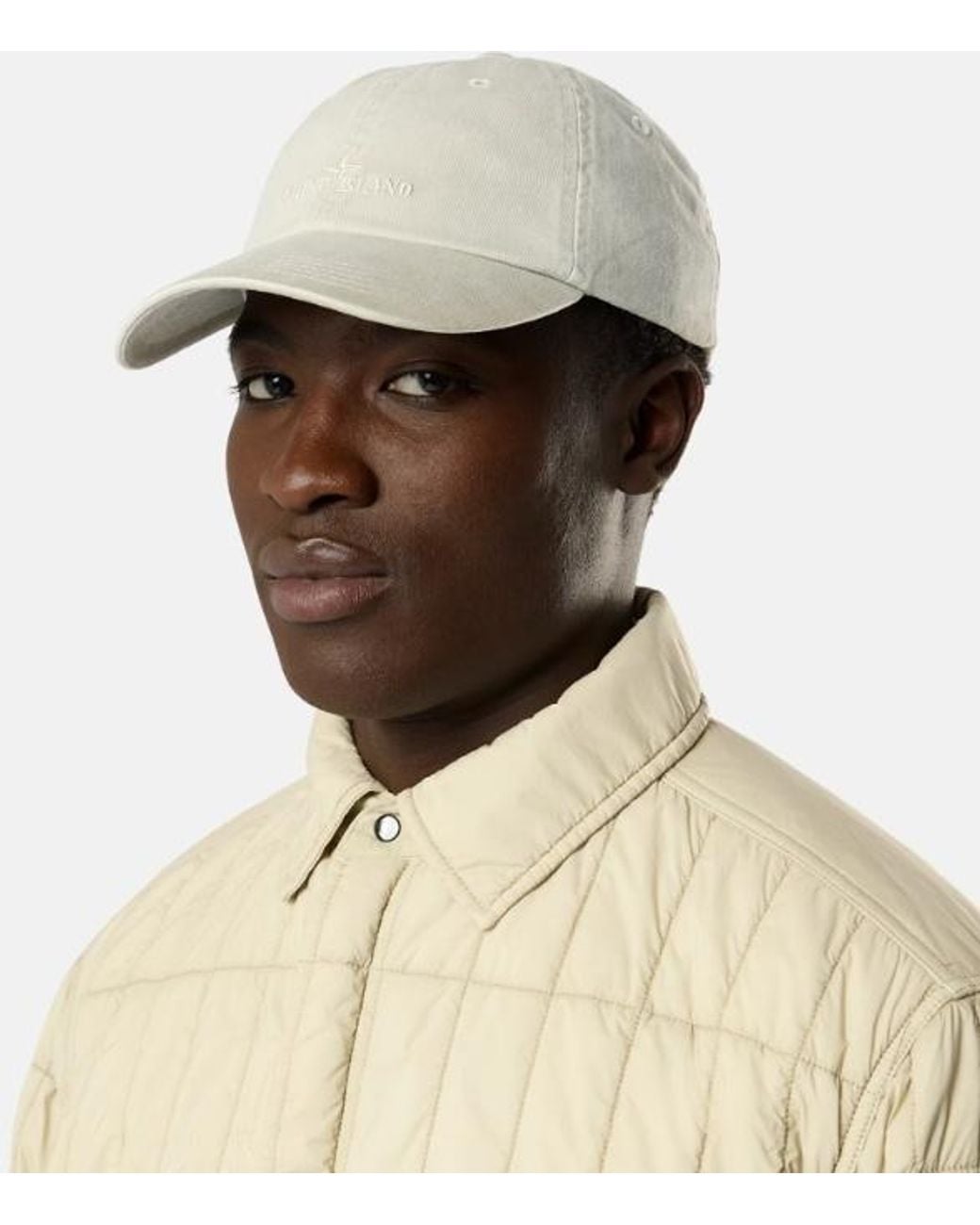 Stone Island White Curved Brim Baseball Cap for men