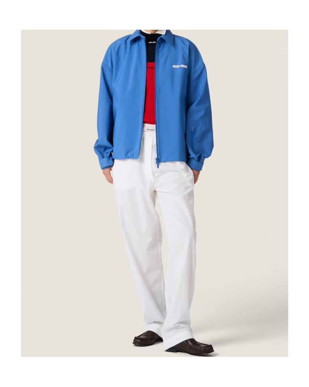 Miu Miu Blue Logo-Embroidered Zipped Jacket