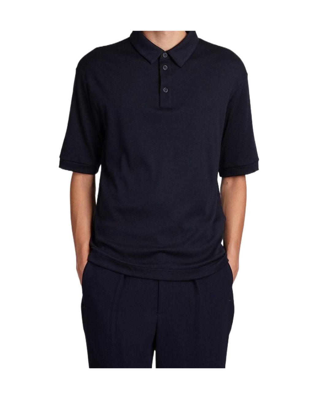 Giorgio Armani Blue Knitted Polo Shirt for men