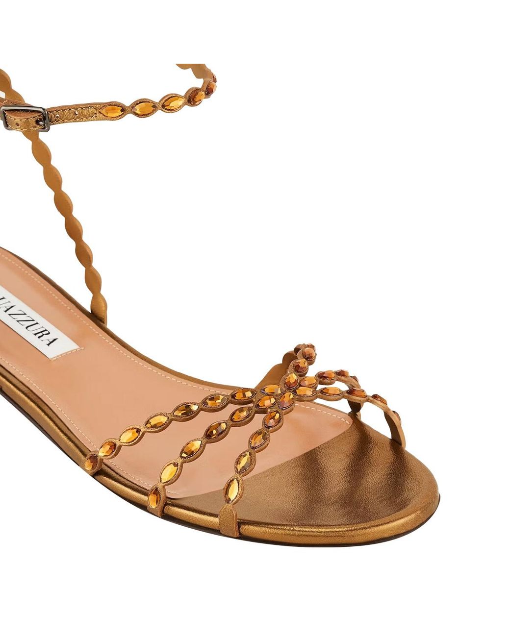 Aquazzura Metallic Love Struck Ankle-Strap Flat Sandals
