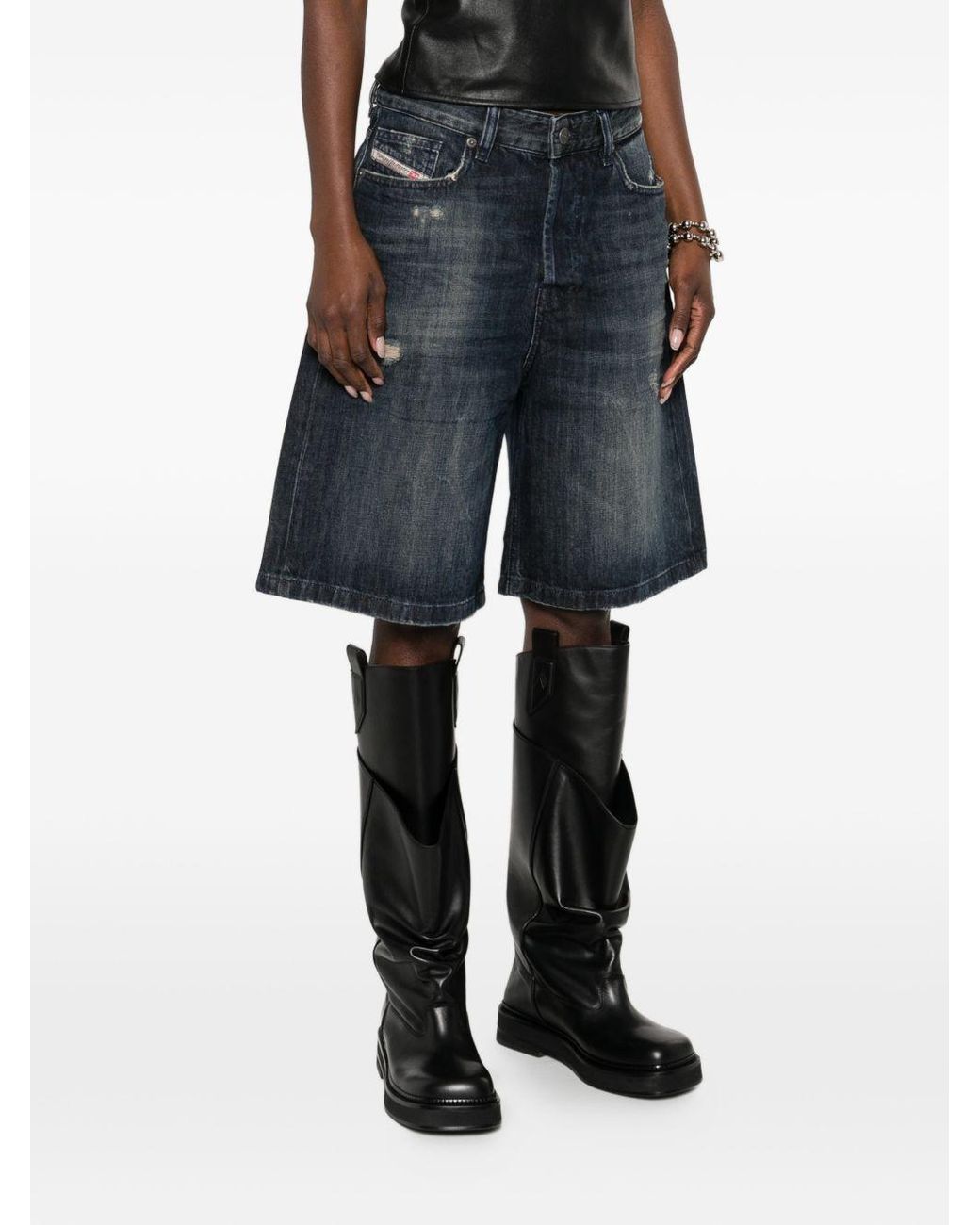 DIESEL Blue Denim Shorts With Belt Loops