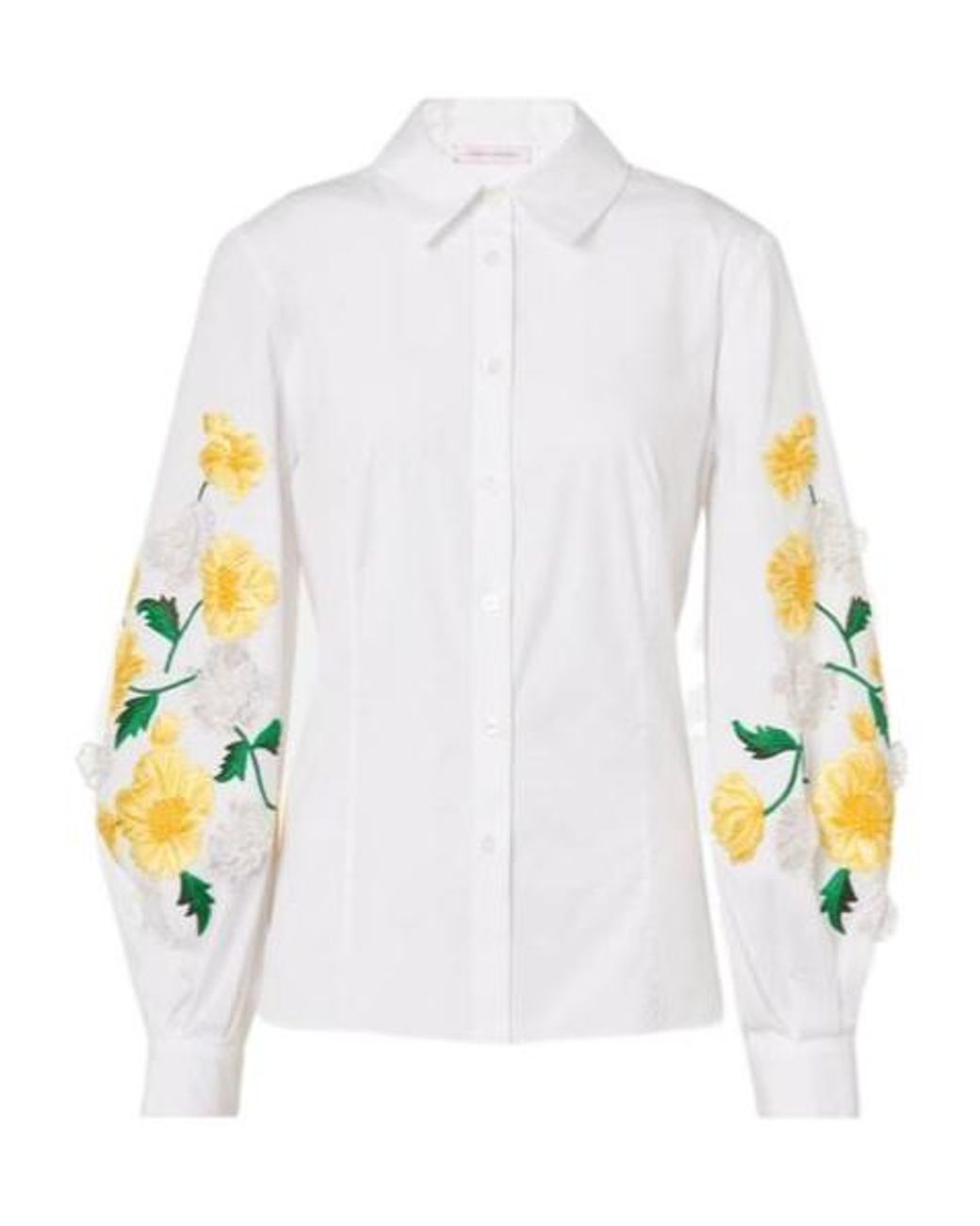 Carolina Herrera White Floral Cotton-Blend Poplin Shirt
