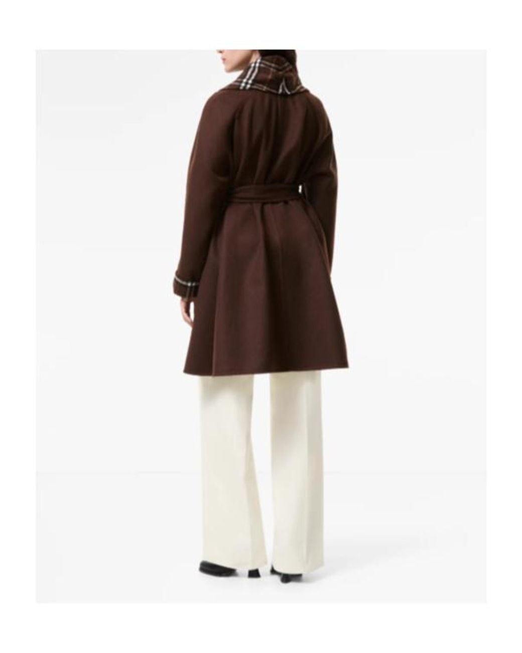 Burberry Brown Wool Check-Trim Wrap Coat