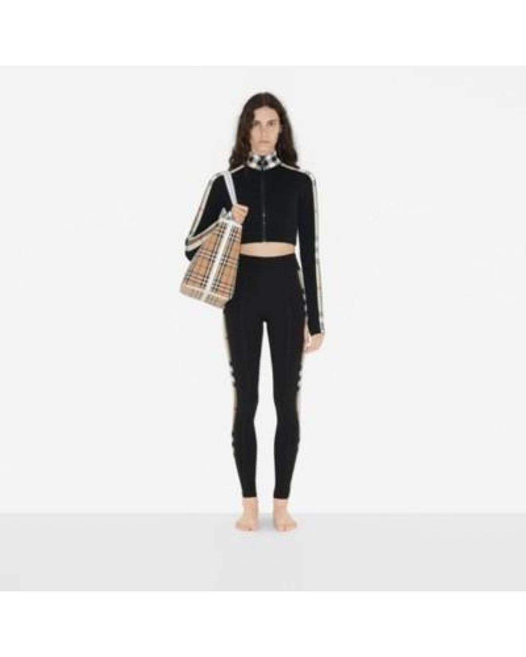 Burberry Black Stretch-Jersey Check-Trim Leggings