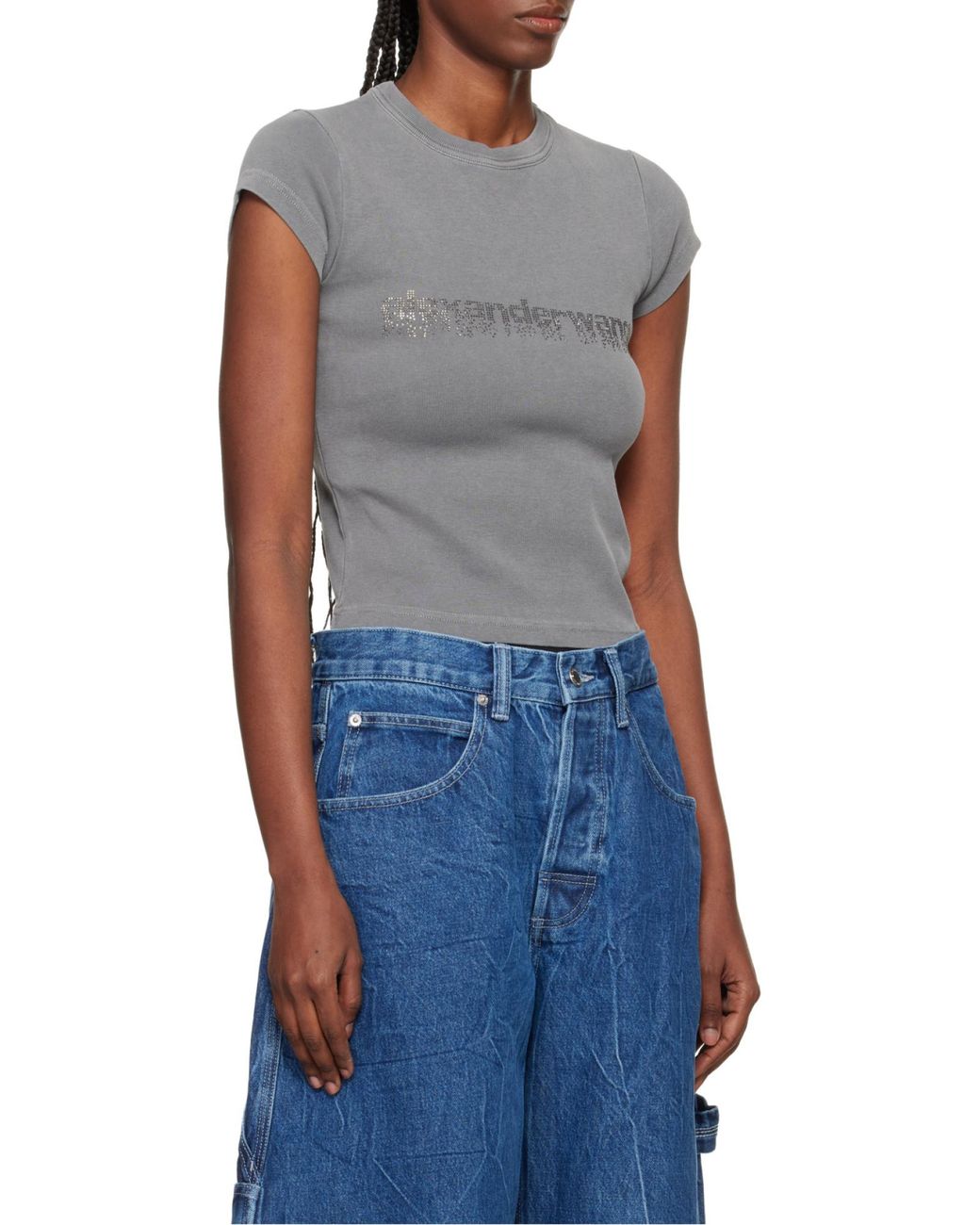 Alexander Wang Gray Logo-Embellished Crewneck T-Shirt