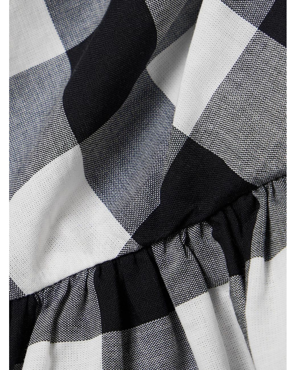 Sea Gray Gathered Gingham Cotton-Poplin Peplum Top
