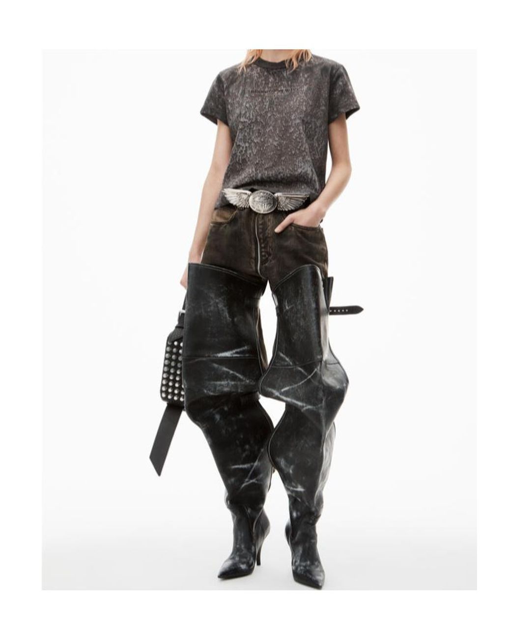 Alexander Wang Gray Splatter-Wash Crewneck T-Shirt