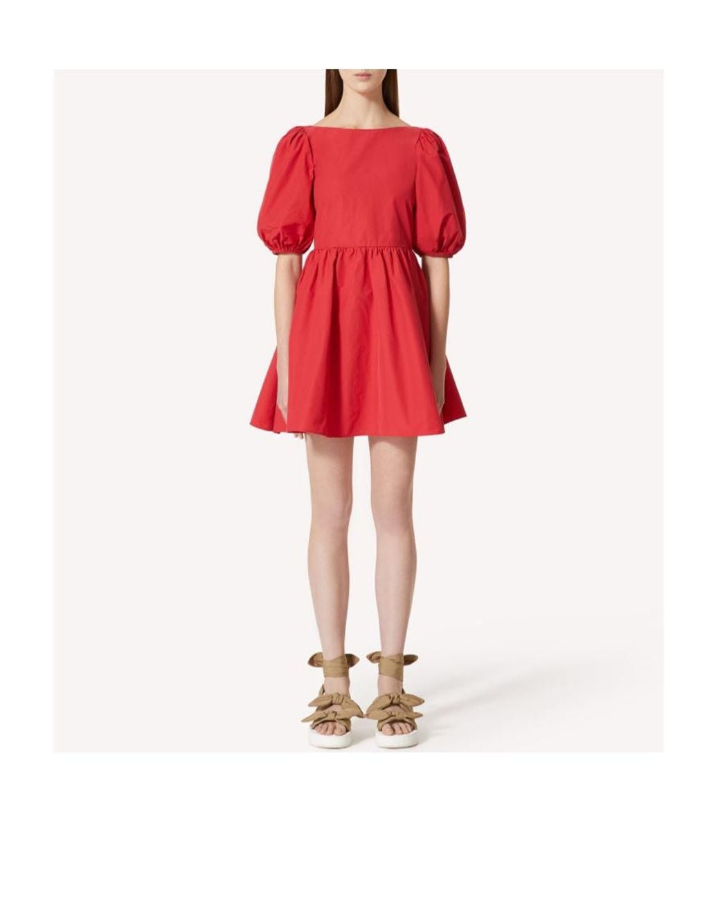 RED Valentino Red Taffeta Puff Sleeved Dress