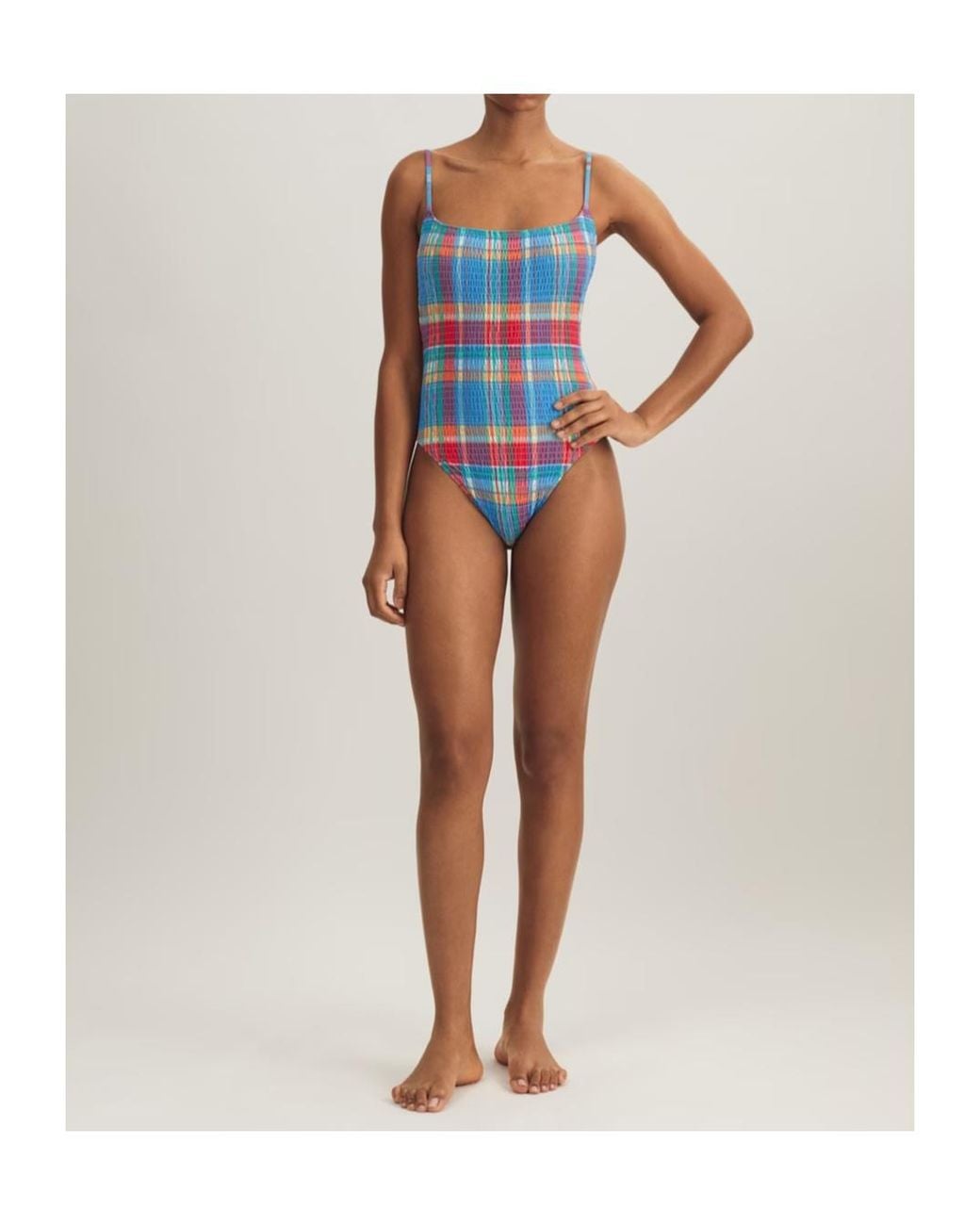 Polo Ralph Lauren Blue Colorful Pleated Swimsuit