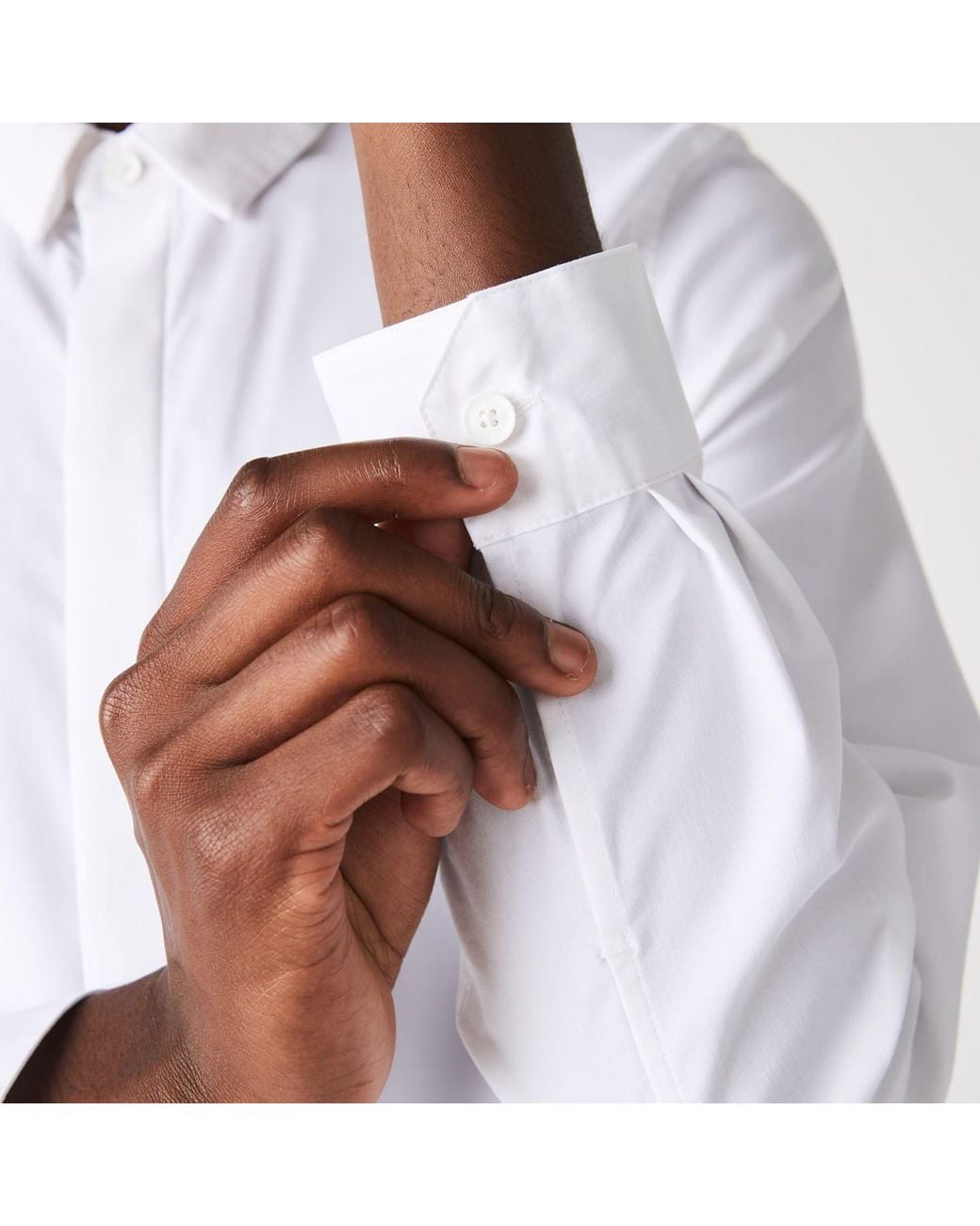 Lacoste White Slim Fit Concealed Placket Poplin Shirt for men