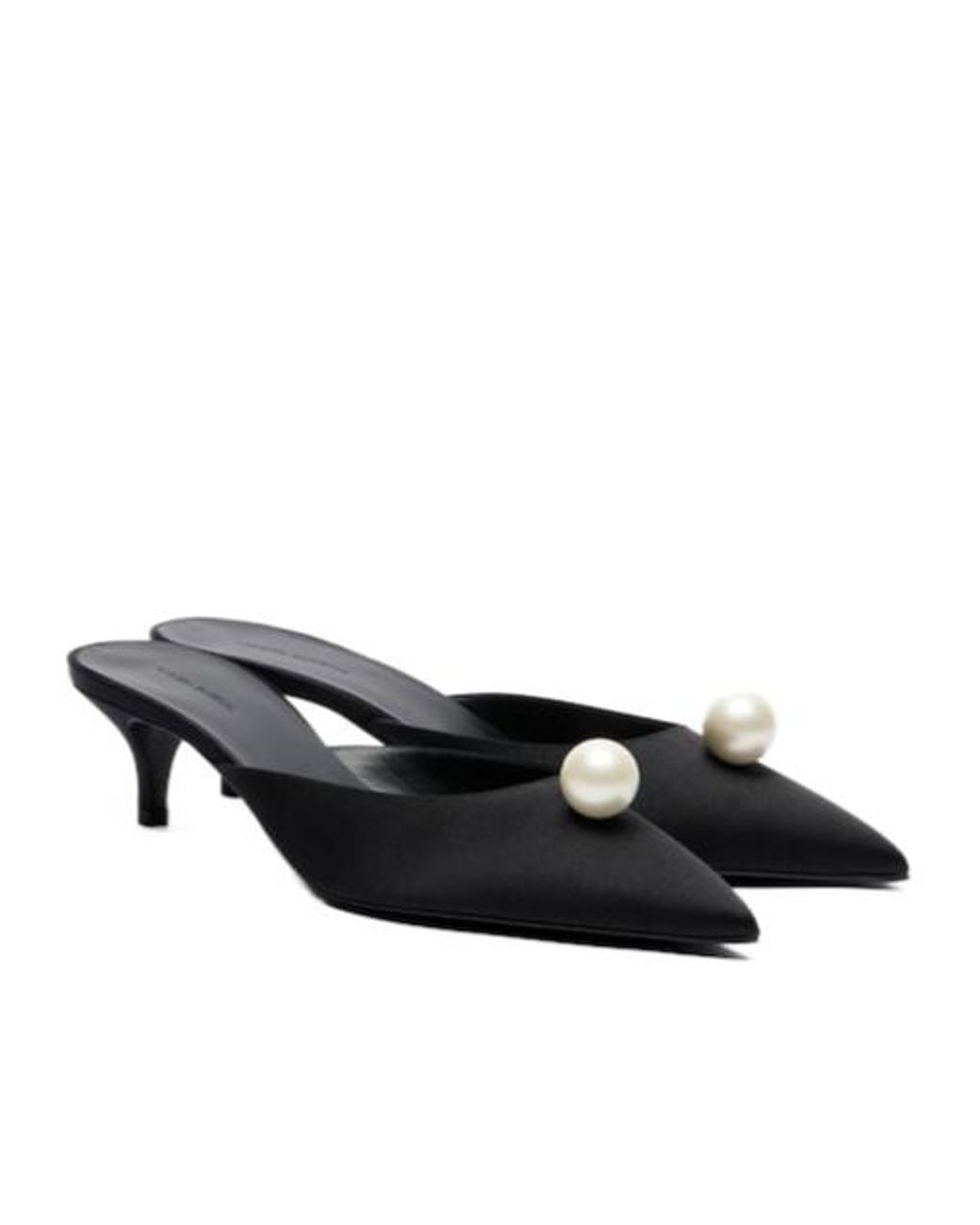 Magda Butrym Black Faux Pearl Satin Mules