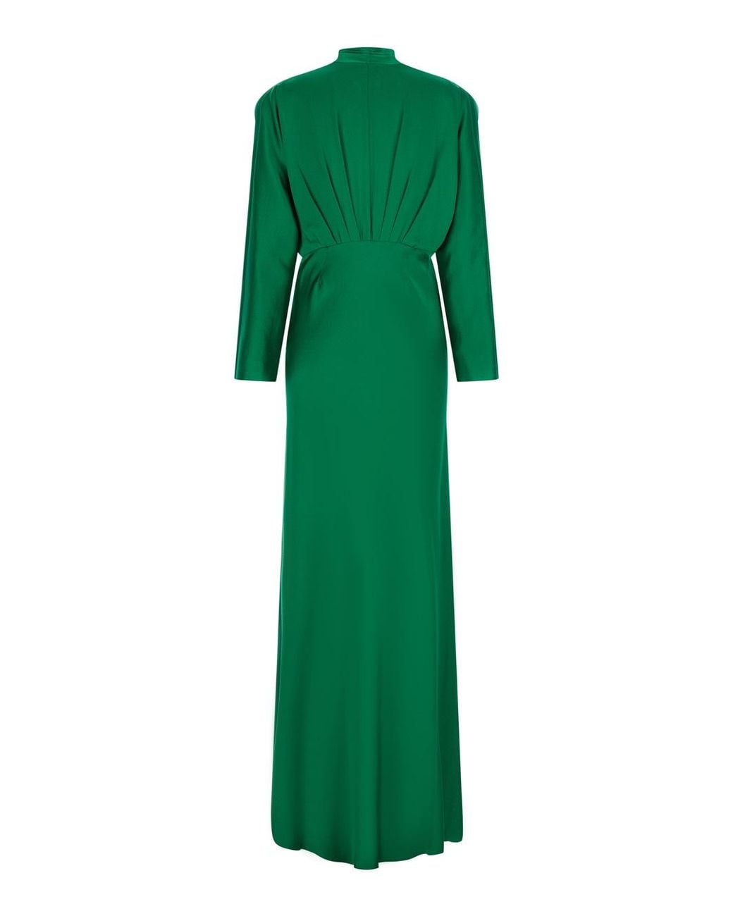 Forte_forte Green Deep V-Neck Long Sleeve Dress