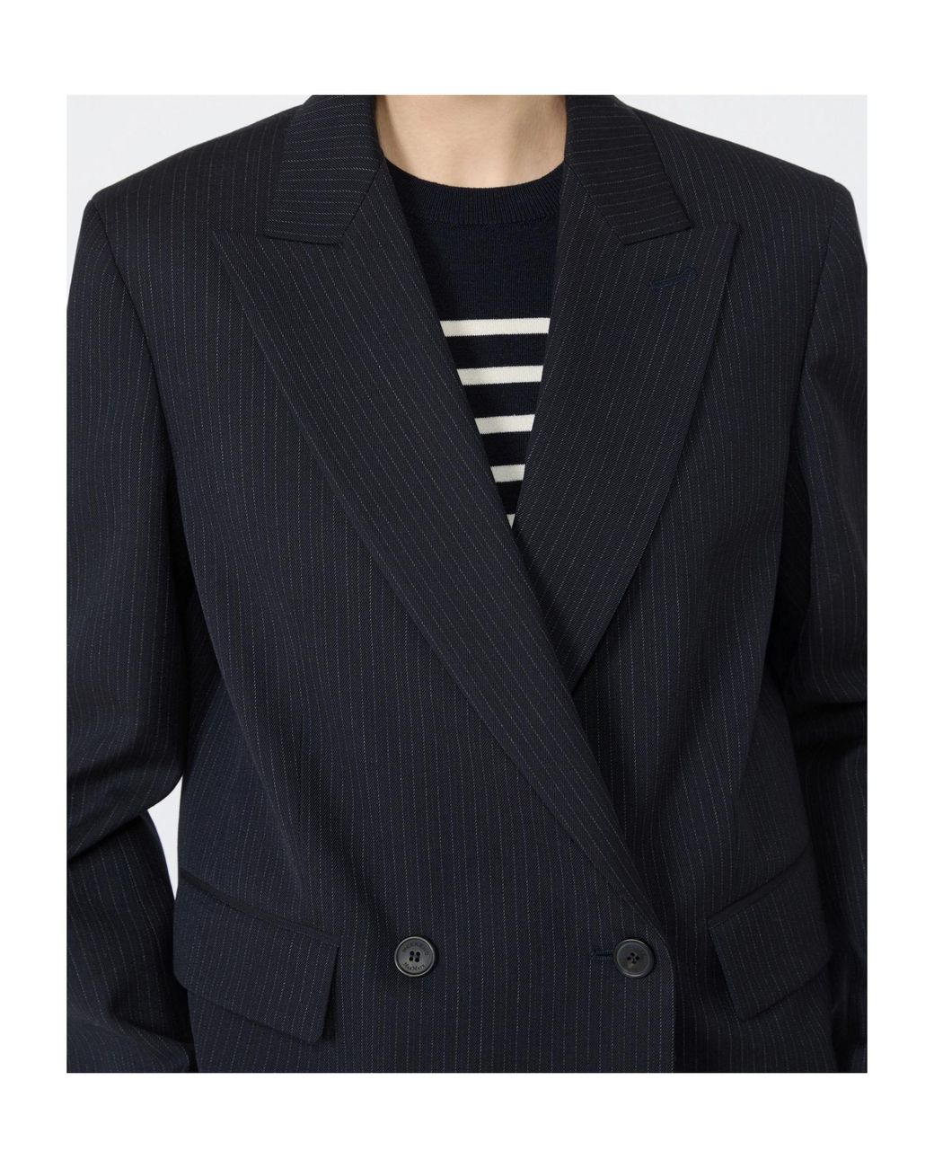 Weekend by Maxmara Blue Canapa Double-Breasted Pinstripe Blazer