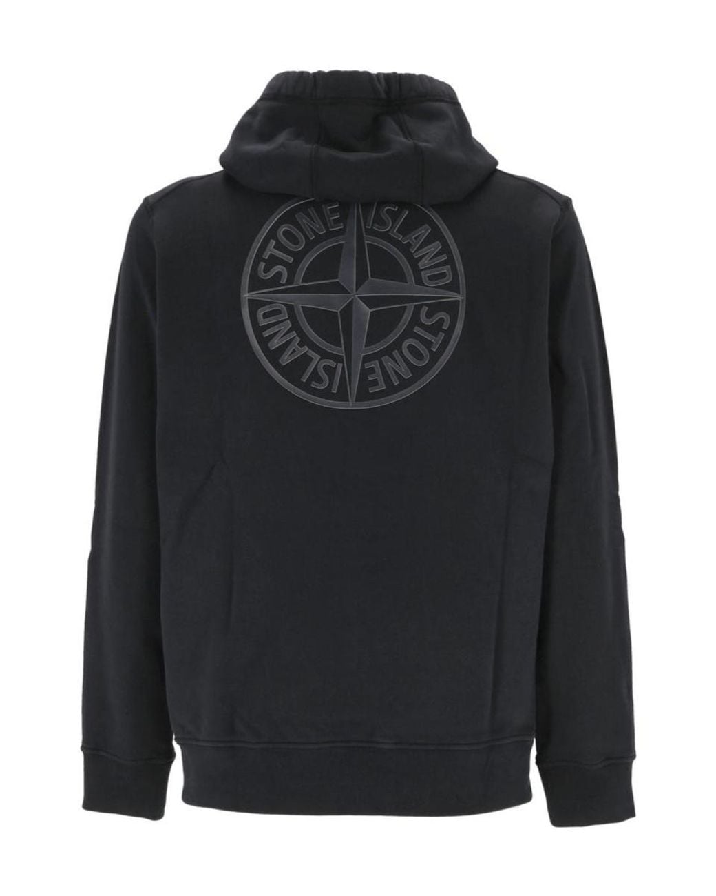 Stone Island Black Logo Printed Drawstring Hoodie for men