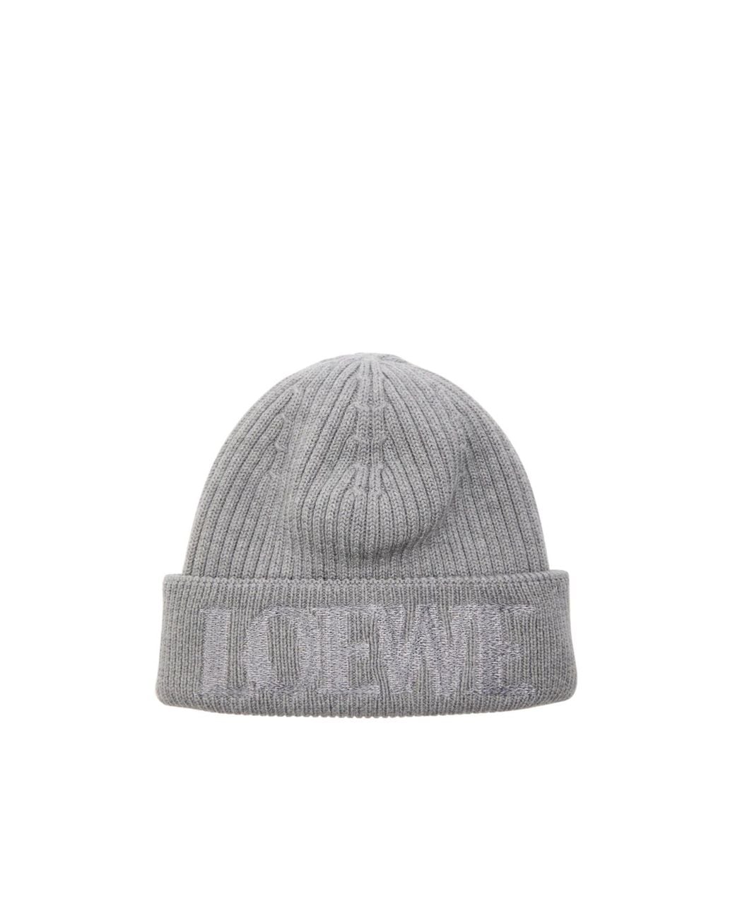 Loewe Gray Cuffed Logo Wool Hat for men