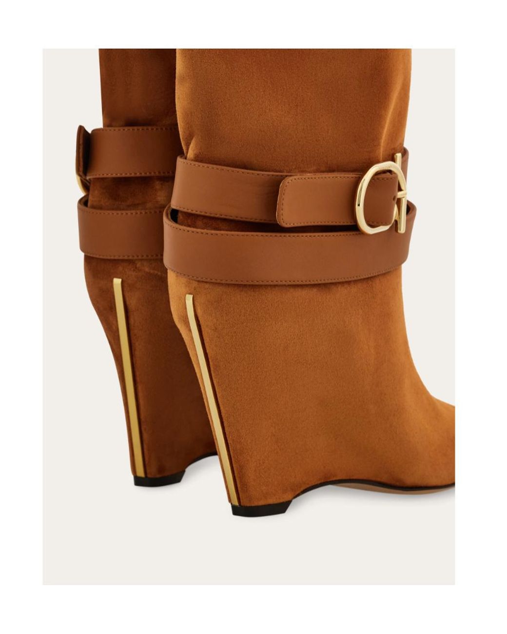 Ferragamo Brown Knee High Boot With Wedge Heel