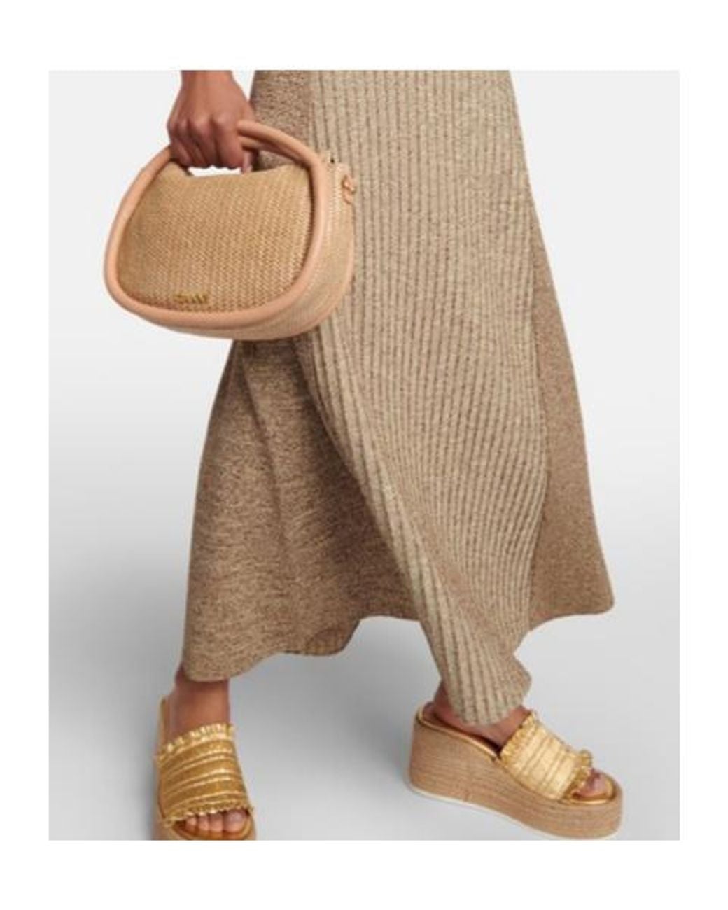 Ganni Natural Ribbed-Knit Midi Dress