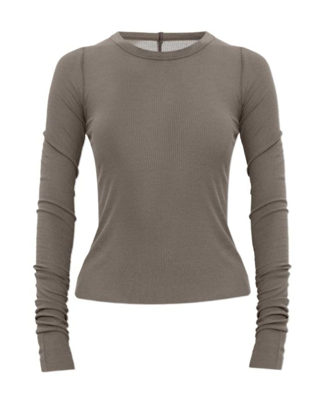 Rick Owens Gray Temple Cropped Rib Ls T-Shirt