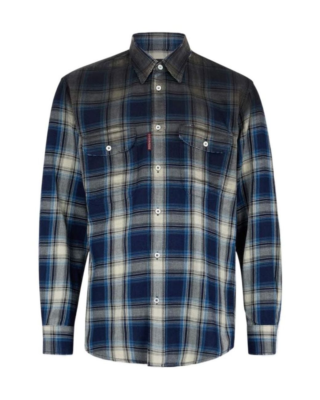 DSquared² Blue Long Sleeve Checked Shirt for men
