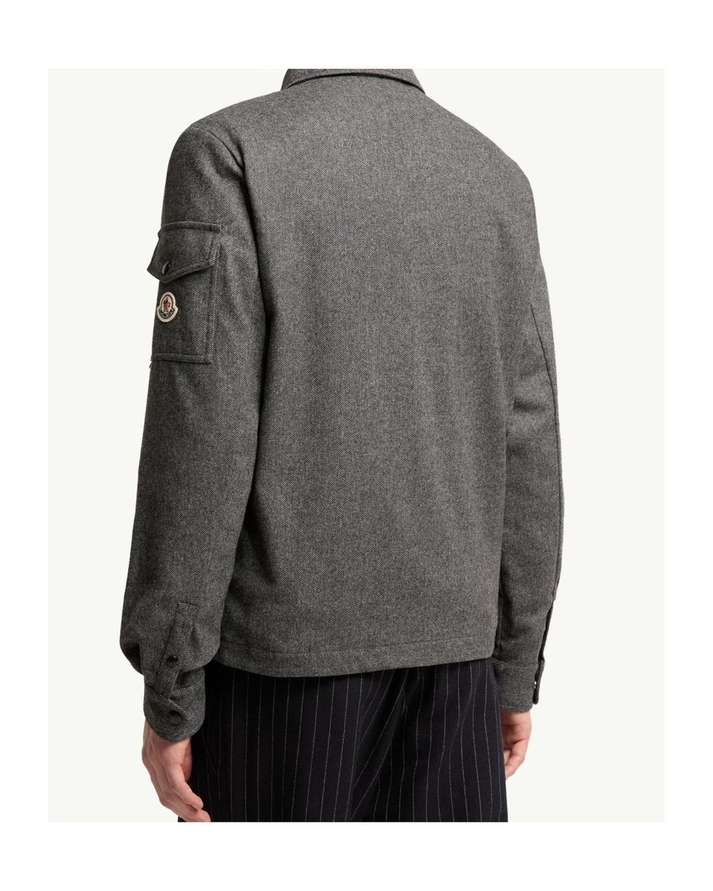 Moncler Gray Herringbone Wool Blend Zip-Up Shirt for men