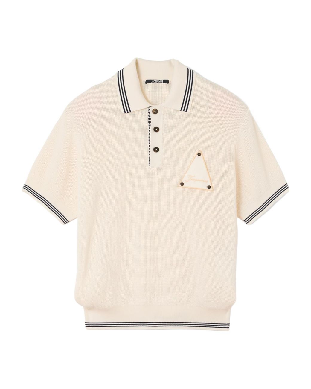 Jacquemus Natural Triangular Detail Knit Polo Shirt for men