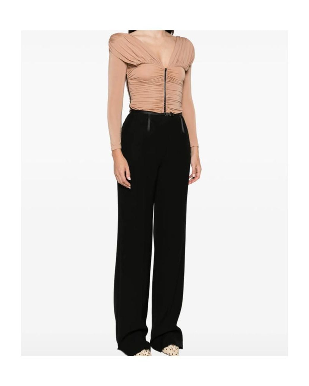Elisabetta Franchi Natural Ruched Long-Sleeve Blouse