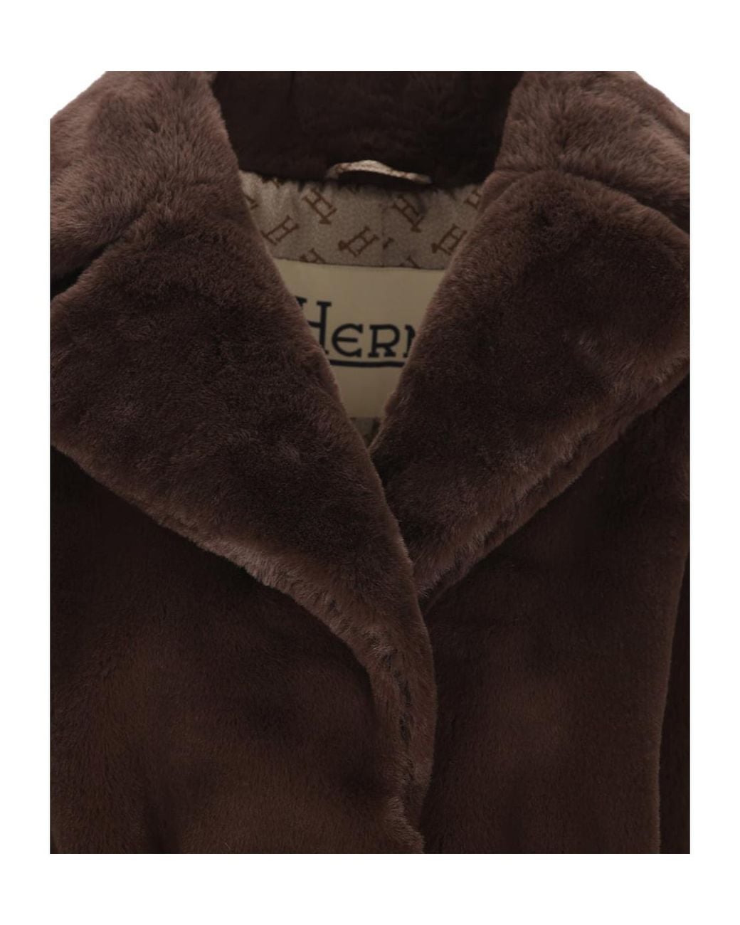 Herno Brown Belted Faux Fur Long Coat