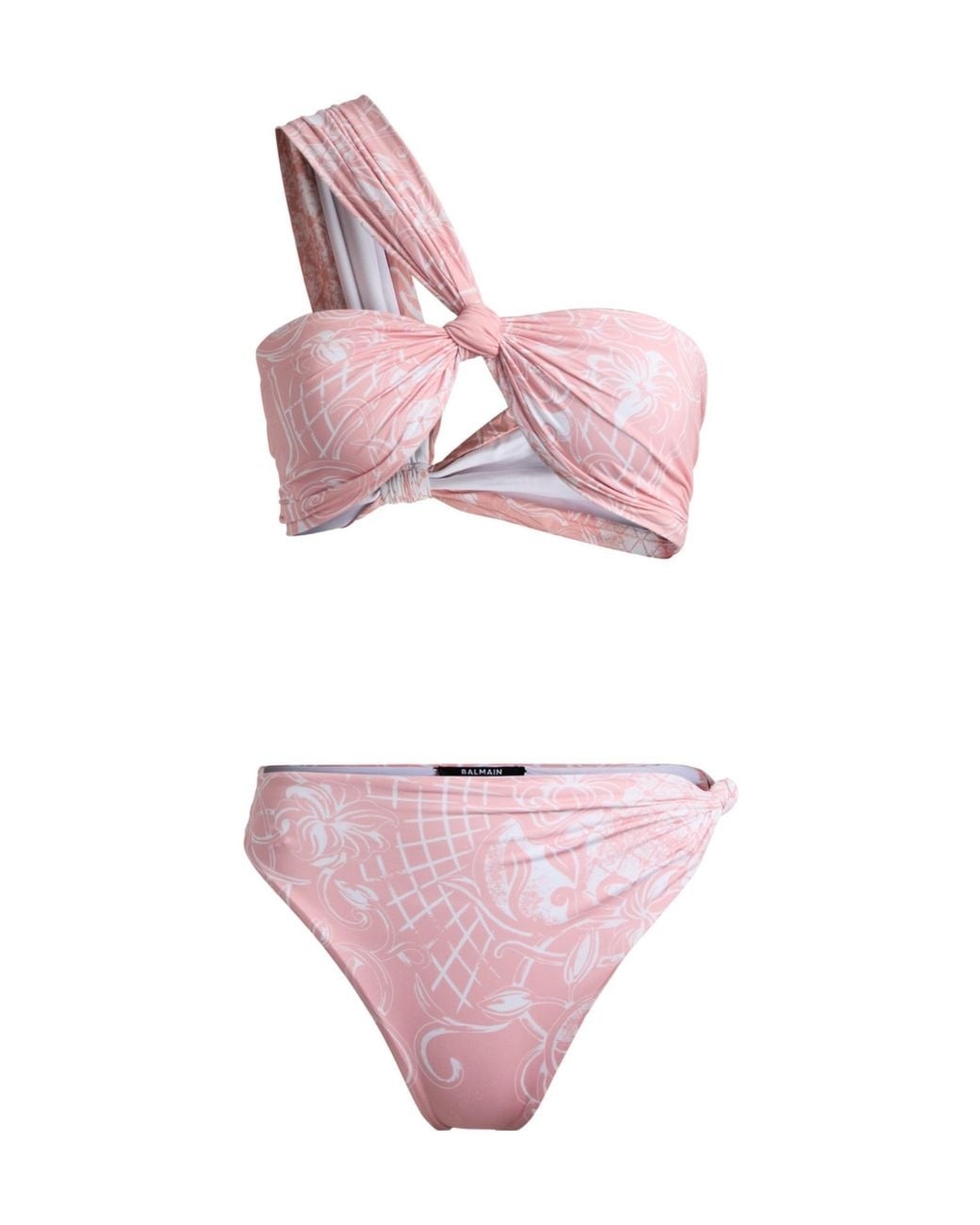 Balmain Pink One-Shoulder Printed Bikini