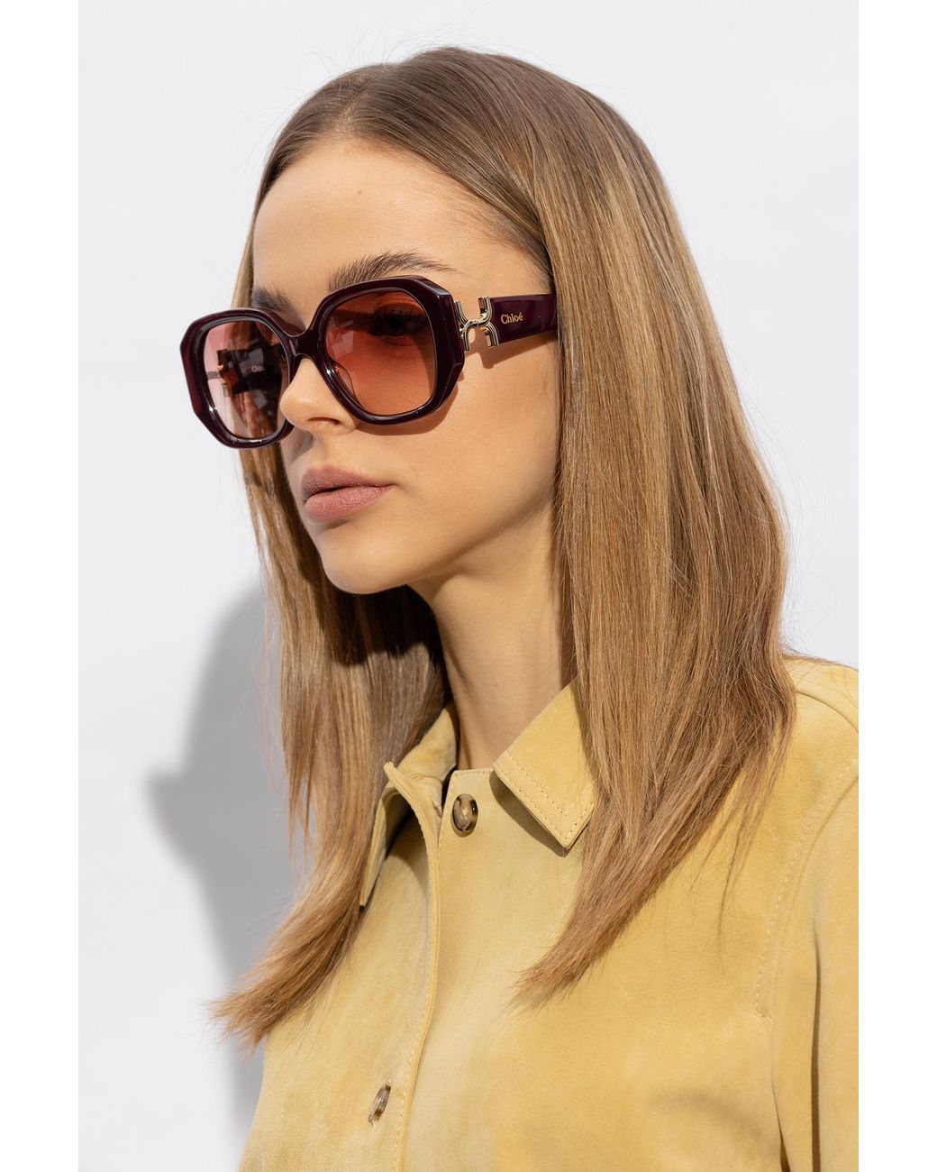 Chloé Pink Chloé Eyewear Geometric Frame Sunglasses