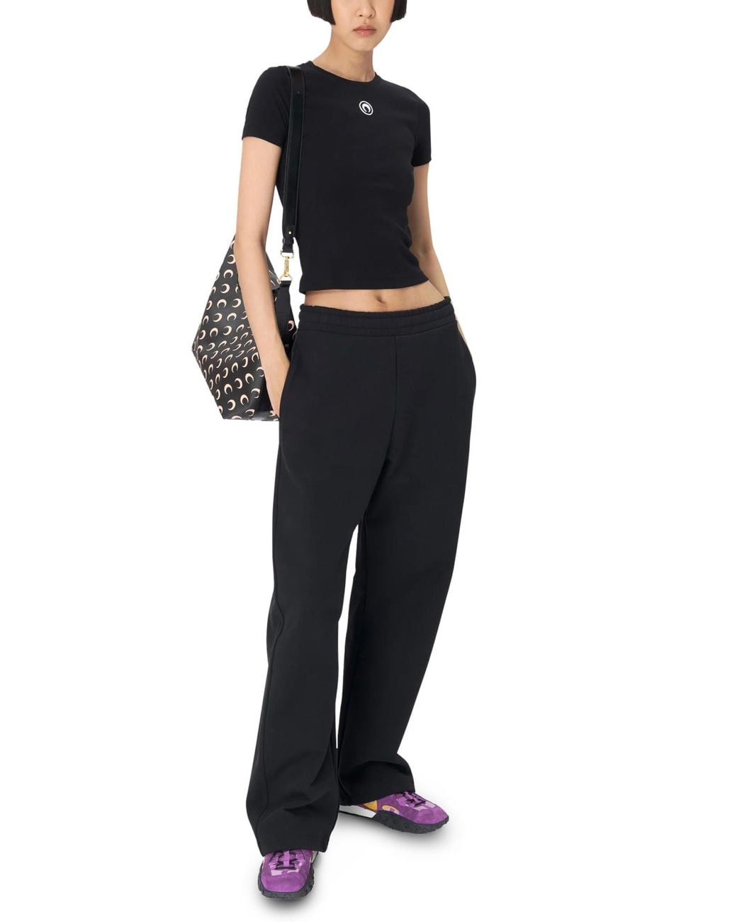 MARINE SERRE Black Crescent Moon Embroidered Crewneck T-Shirt