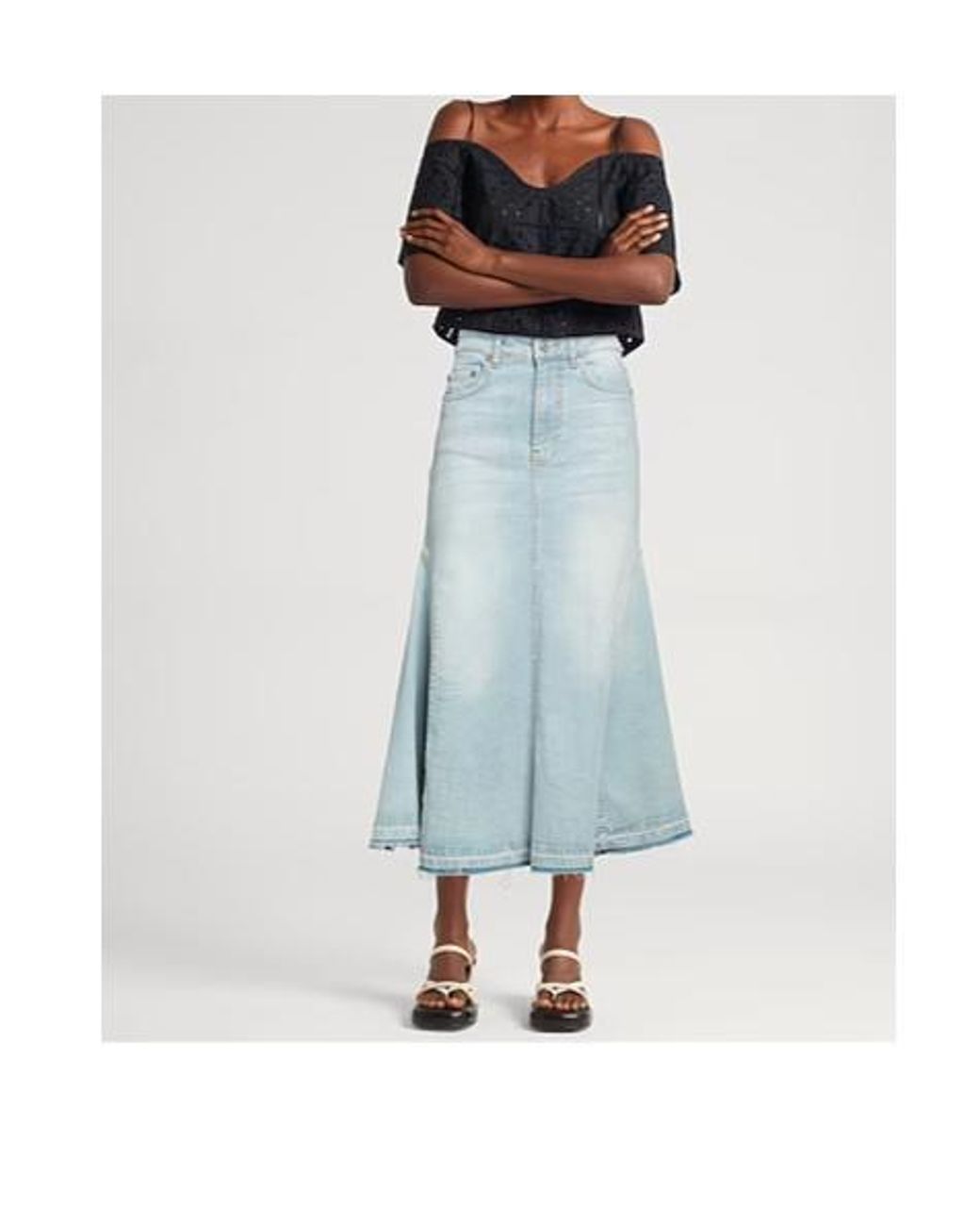 Ganni Blue Denim Midi Skirt