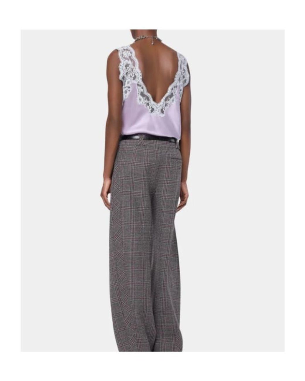 Rabanne Pink Lilac Silk Tank Top With Lace Detailing