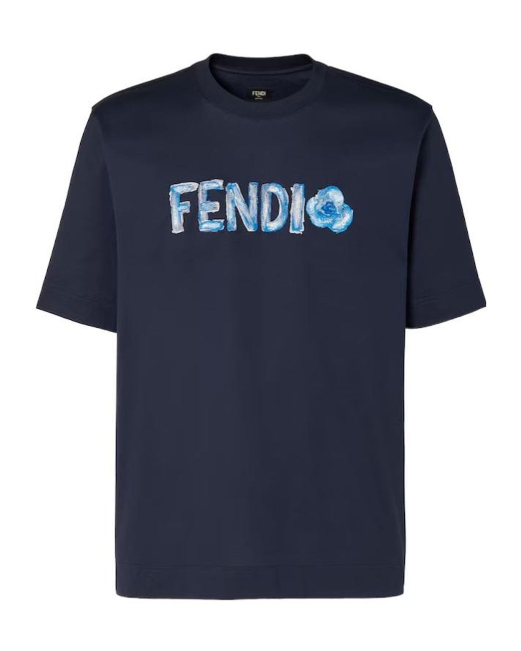 Fendi Blue Flowers Logo Embroidered Crewneck T-Shirt for men