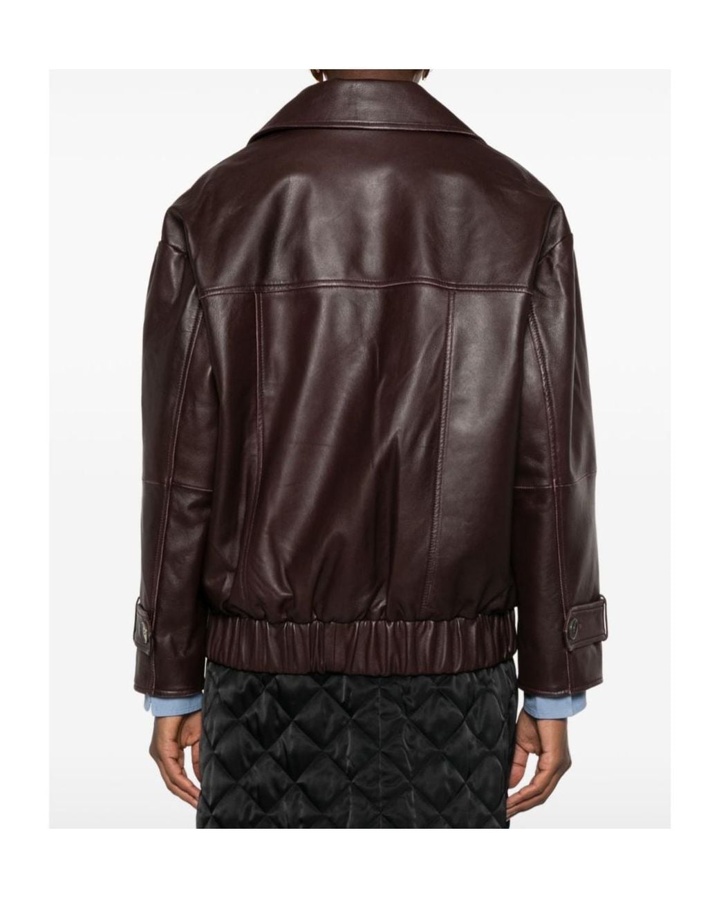 Marella Brown Long-Sleeve Leather Jacket With A Lapel Collar