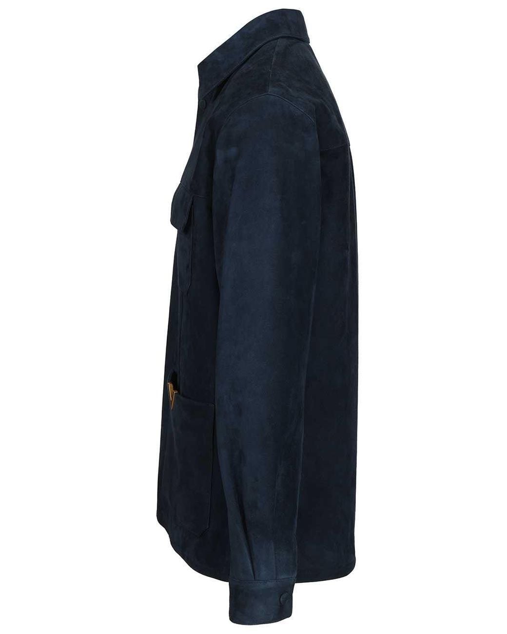 Valentino Blue Vgold Velour Leather Jacket for men