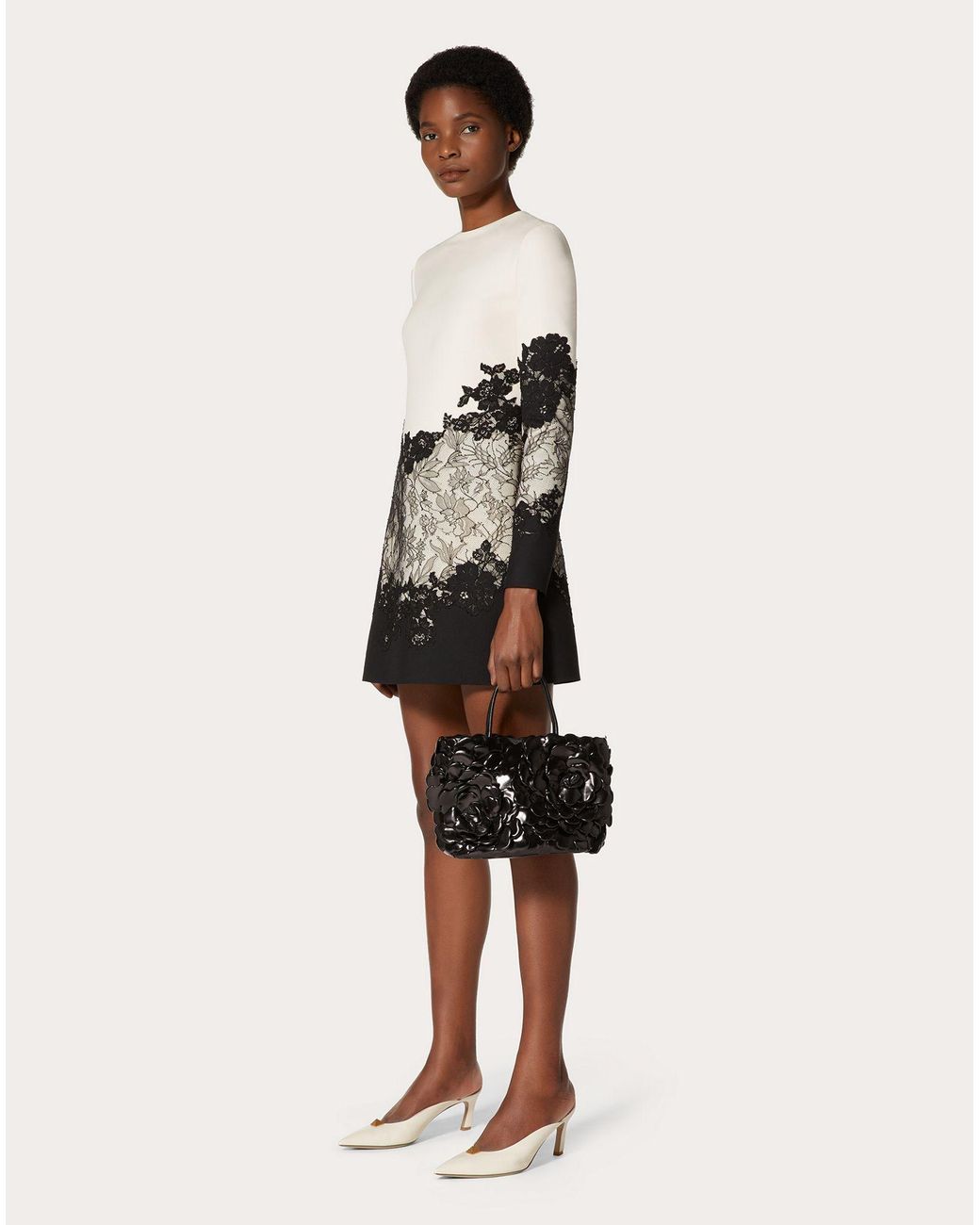 Valentino White Lace-Embellished Shift Dress