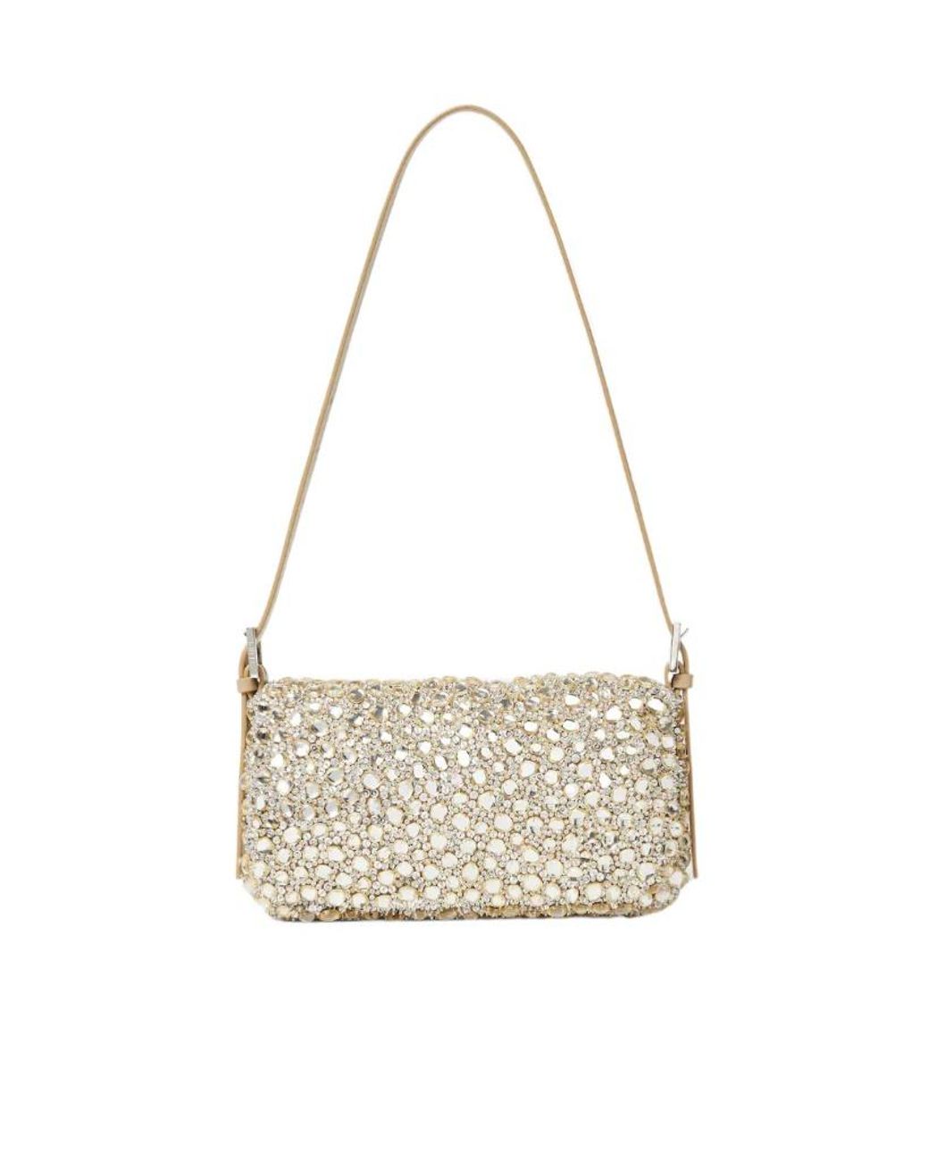 Fendi Metallic Baguette 26424 Bag Embroidered With Cabochon Crystals