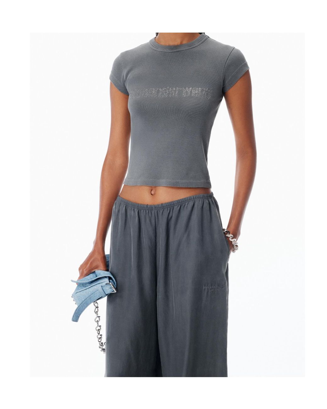 Alexander Wang Gray Logo-Embellished Crewneck T-Shirt