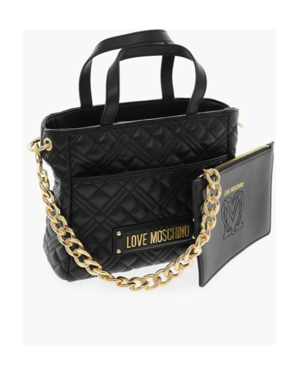 Moschino Black Quilted Logo-Plaque Tote Bag