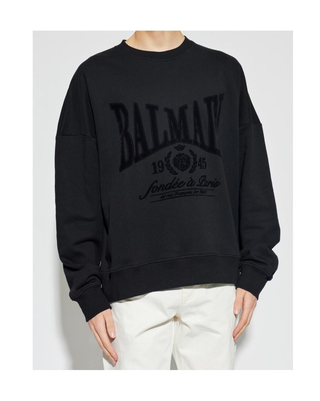 Balmain Blue Flocked Logo Crewneck Sweatshirt for men