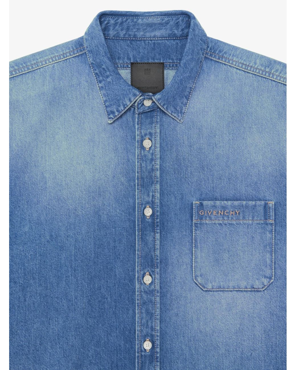 Givenchy Blue Logo Embroidered Denim Shirt for men